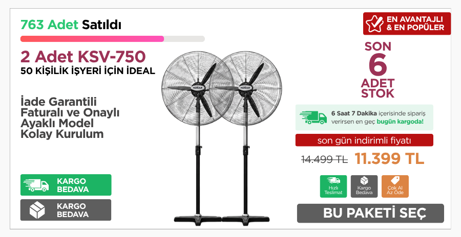 2 Adet KSV-750 Koşar Vantilatör