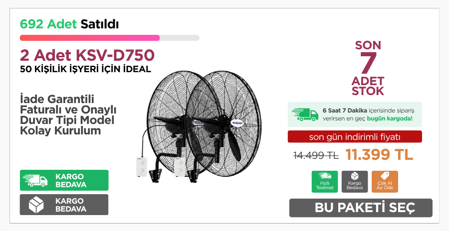 2 Adet KSV-D750 Koşar Vantilatör